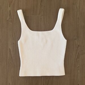 Babaton White Ribbed Tank Top – Size M – Like New Minimalist Staple